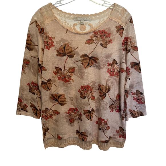 LC Lauren Conrad Floral Lightweight Sweater Womens Large Blush Lace Back - Picture 2 of 8